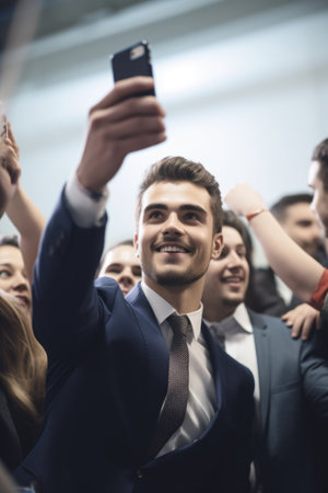 shot of a young man taking selfies at an eventの素材
