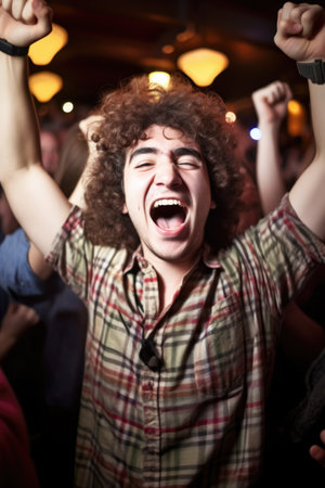 portrait of a young man rocking out at an eventの素材