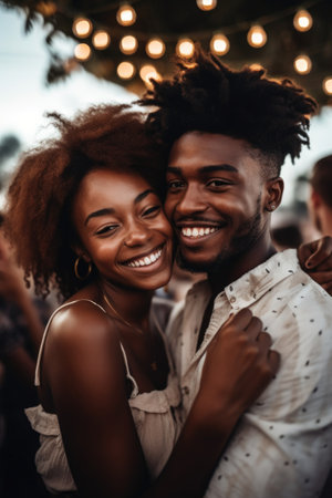 shot of a young couple enjoying themselves at an eventの素材