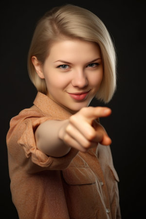 portrait of an attractive young woman pointing her finger towards youの素材