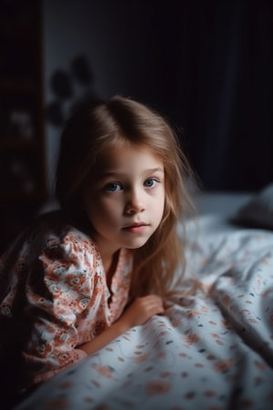 shot of a little girl lying in bedの素材