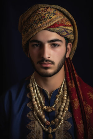 cropped portrait of a handsome young man wearing traditional garbの素材