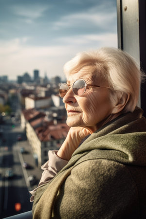 shot of a senior woman watching over the cityの素材