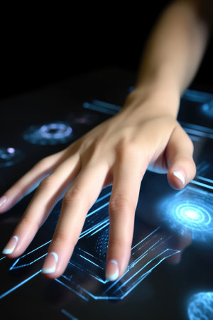 closeup of a hand using a digital interfaceの素材