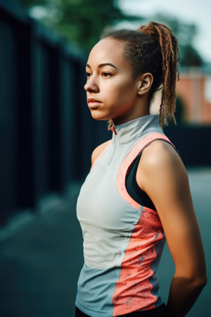 shot of a sporty young woman standing outsideの素材