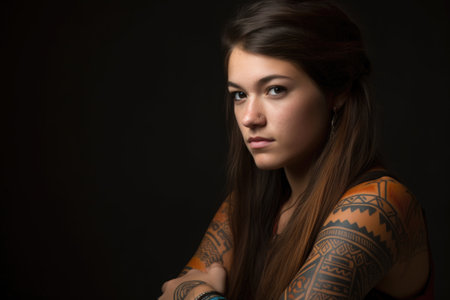 a beautiful young woman with a tribal tattoo on her armの素材