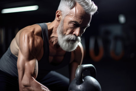 cropped shot of a handsome mature man working out with a kettle bellの素材