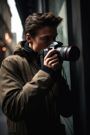 shot of a photographer taking pictures with his cameraの素材