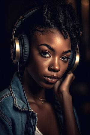 shot of an attractive young woman listening to music with headphonesの素材