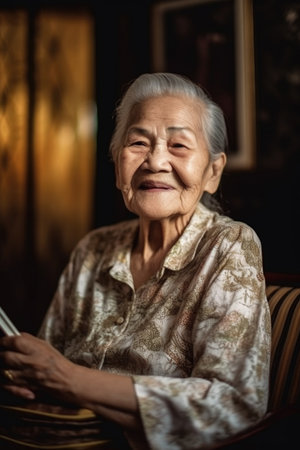 senior woman, senior portrait smile and break with tablet in home, happiness freedom or relaxの素材