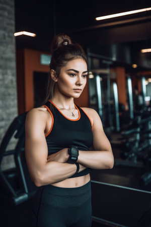 fitness, exercise and woman in gym ready for workout, burn fat and stamina with health routineの素材