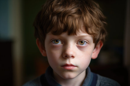 portrait of a young boy suffering from autismの素材