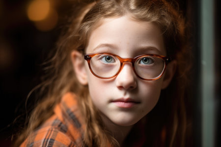 shot of a young girl wearing glasses with autismの素材