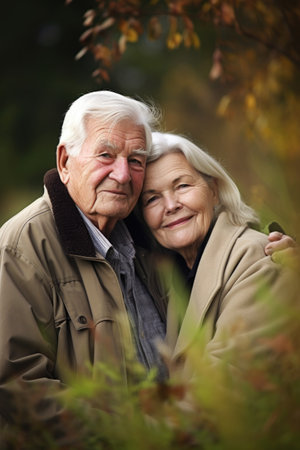 portrait of a happy senior couple bonding together outdoorsの素材