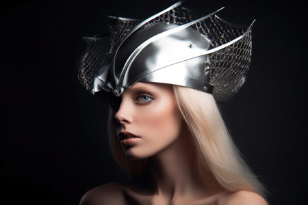 a beautiful woman wearing a futuristic headpieceの素材