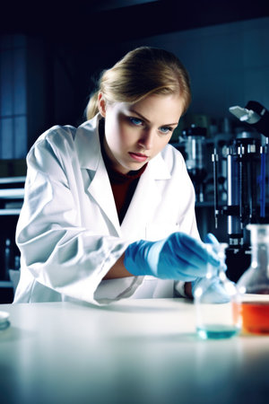shot of a young scientist working with samples in a labの素材