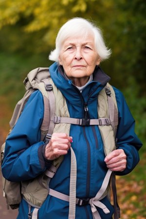 portrait of a senior woman ready to go geocachingの素材