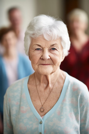portrait of a senior woman with her friends standing in the backgroundの素材