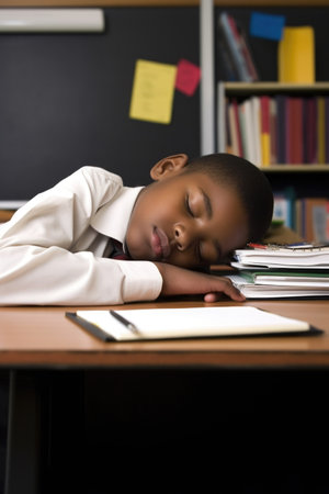 shot of a young student taking a nap at his deskの素材
