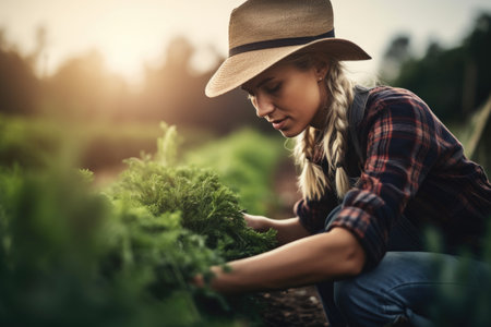 shot of an attractive young female farmer working on a farmの素材