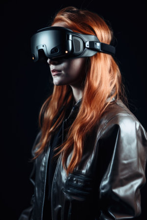 shot of a woman using virtual reality gogglesの素材
