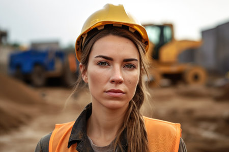 portrait of a young woman working at a construction siteの素材