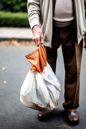shot of an unrecognizable senior man holding a bag for rubbish collectionの素材