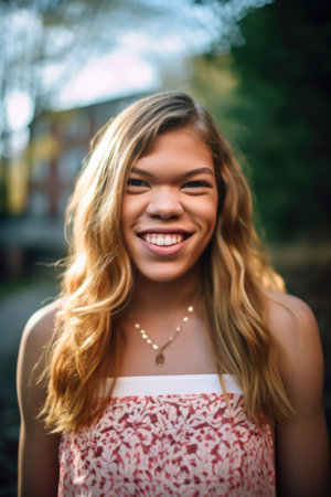 a young transgender woman smiling while looking at the cameraの素材
