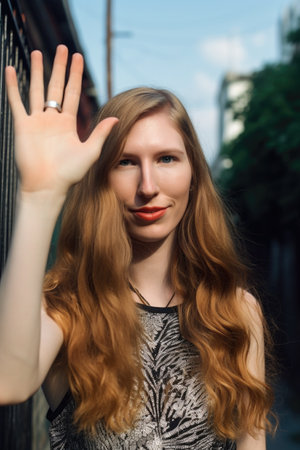 portrait of a confident young transgender woman giving you a friendly waveの素材