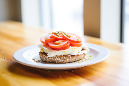 everything bagel with cream cheese, tomatoes, and onionsの素材