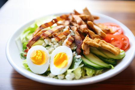 cobb salad with grilled chicken strips, close-up shotの素材