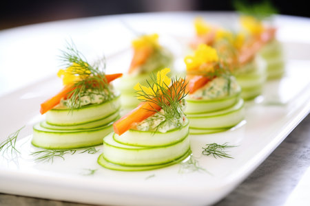 long cucumber slices layered with dill, side dishの素材