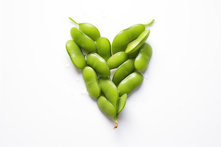 edamame in pod forming a heart shape, white surfaceの素材