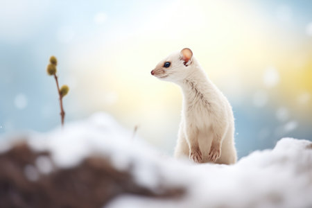 ermine silhouette against the snowy terrainの素材