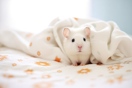 white hamster blending in with plush cotton beddingの素材