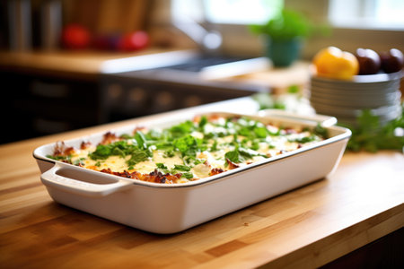 baking dish with hot lasagna straight from the ovenの素材