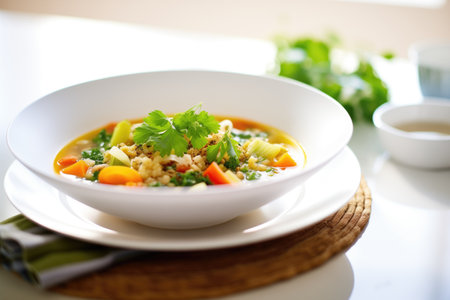 minestrone with fresh parsley, bright kitchenの素材