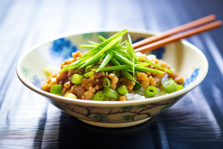 natto with sliced green onions and mustard toppingの素材