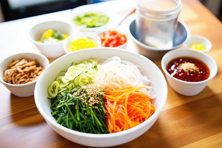 bibimbap ingredients displayed before mixingの素材
