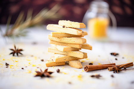anise biscotti pile with star anise spiceの素材