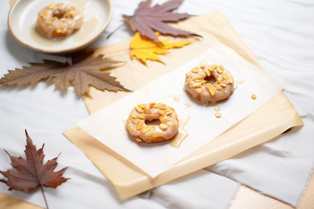 maple bar donuts on parchment paperの素材