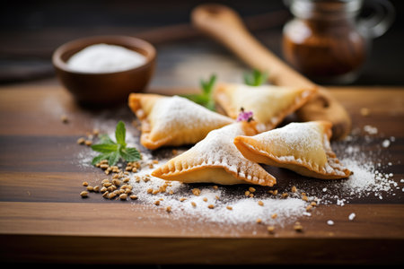 sweet dessert empanadas with powdered sugarの素材