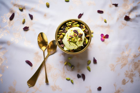 handsome scoop of pistachio ice cream with chocolate chipsの素材