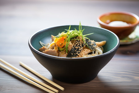 ramen bowl with nori, bamboo shoots, sesame seedsの素材