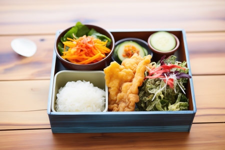 tempura bento box with pickles and saladの素材