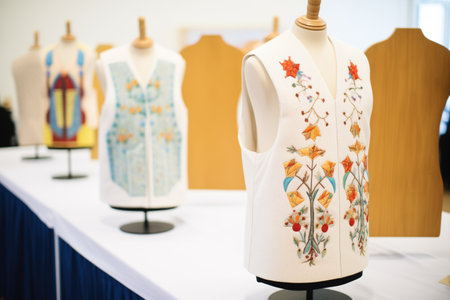 variety of embroidered vests on standsの素材