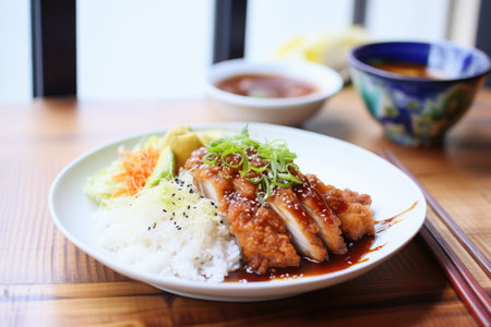 chicken katsu with shredded cabbage and tonkatsu sauceの素材