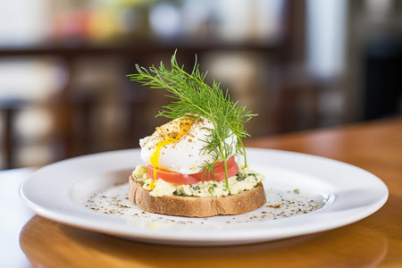 bagel with cream cheese and fresh dill on topの素材