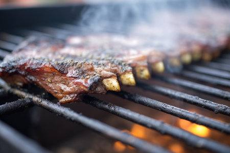 close-up of charred ribs on a hot grillの素材