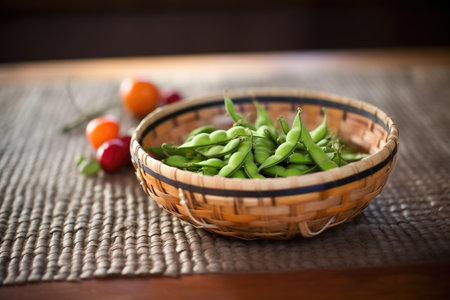 edamame pods in small basket, farm-to-table conceptの素材